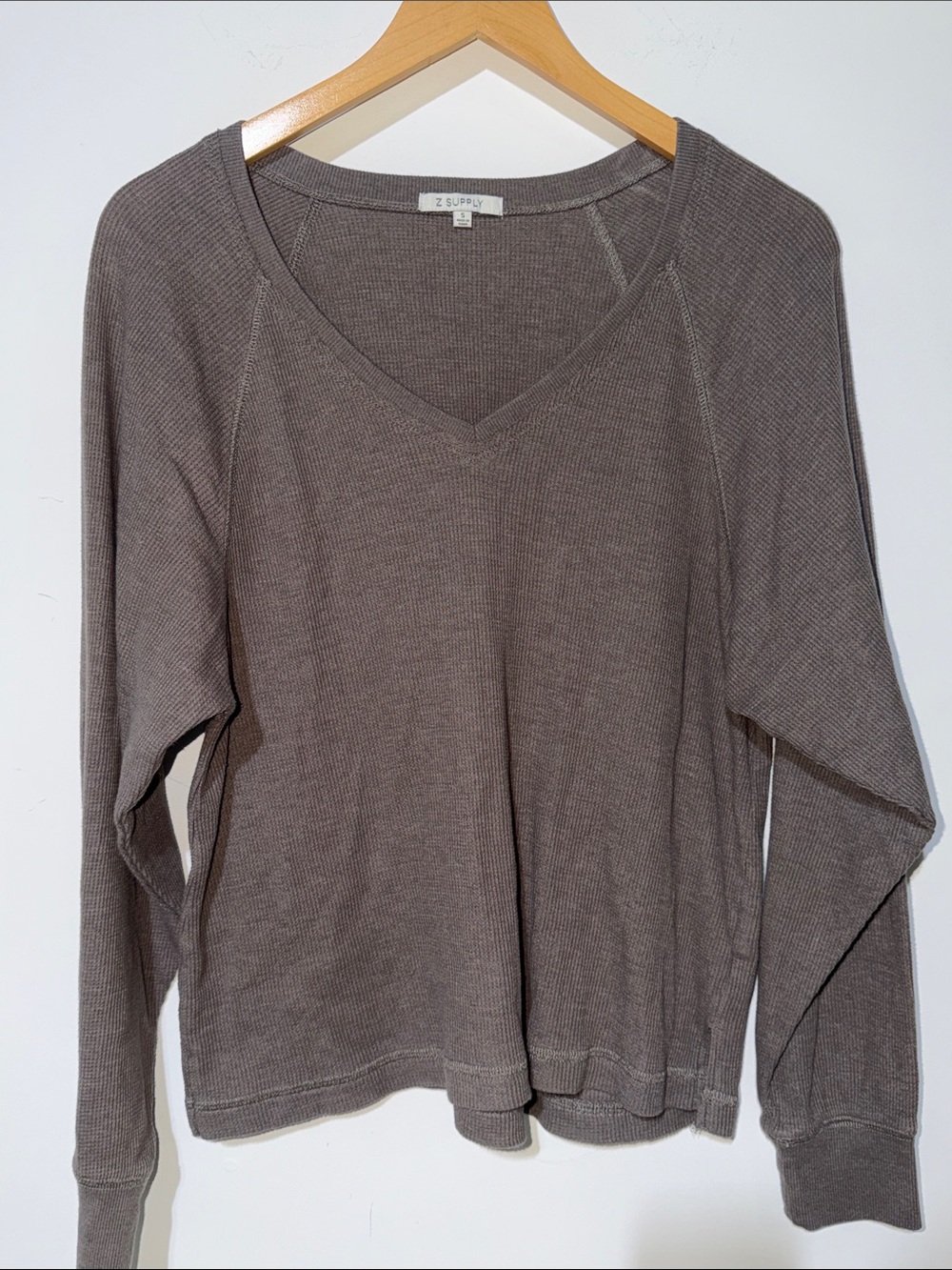 Z Supply Women's V-Neck Long Sleeve Top — waffle knit gray size small